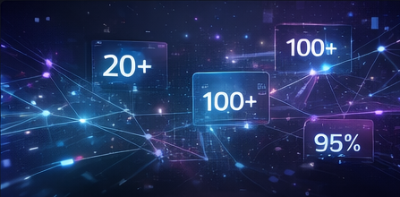 Abstract analytics network illustrating scale, delivery metrics, and business performance
